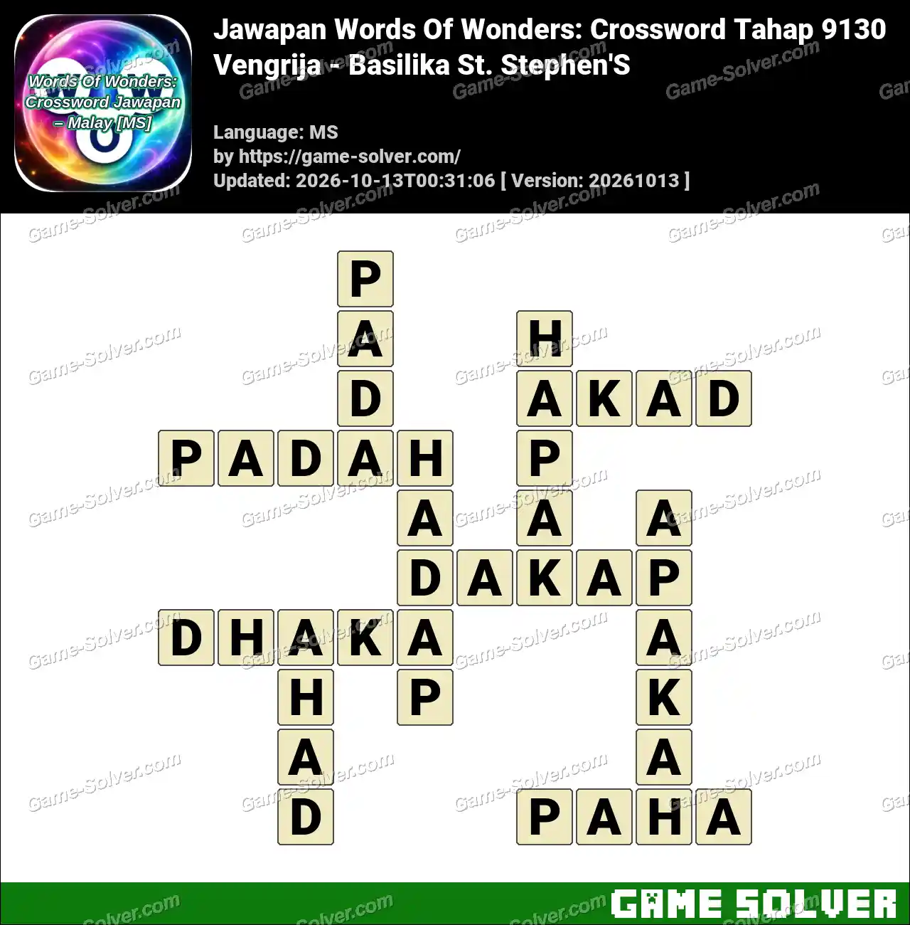 Jawapan Words Of Wonders: Crossword Tahap 9130 – Vengrija – Basilika St. Stephen’S
